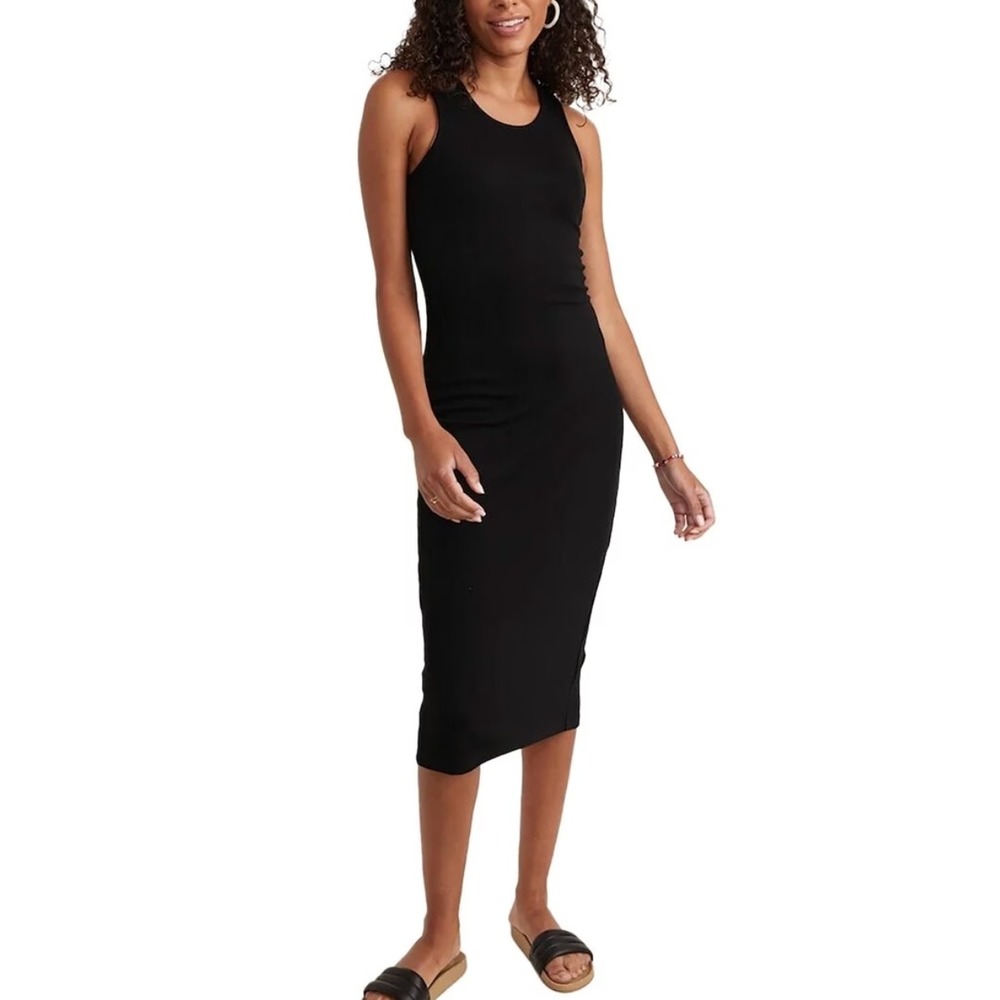 Marine Layer Lexi Ribbed Daytime Tank Midi Dress Black Lined Womens Size S